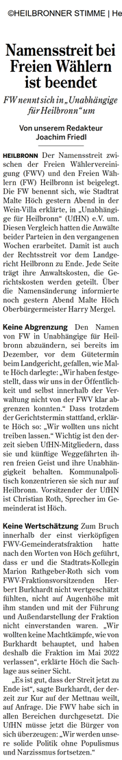 Namensstreit beendet Stimme vom 01.02.2023